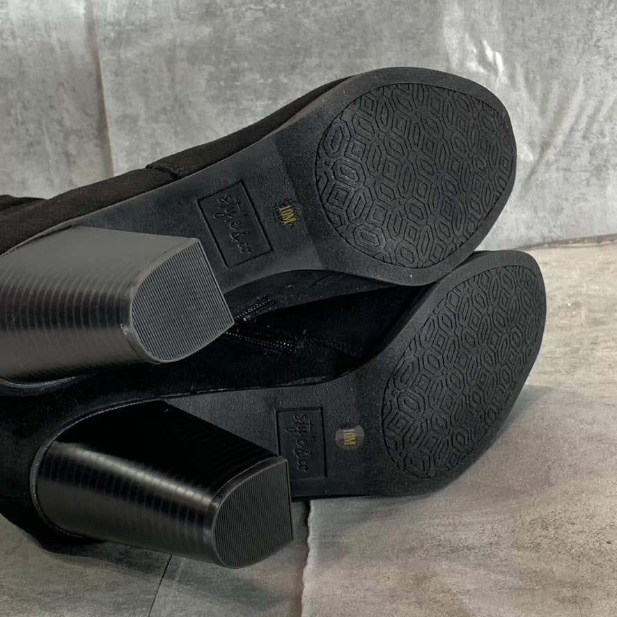 STYLE & CO Women's Black Addyy Memory Foam Round-Toe Dress Block-Heel Boots SZ10