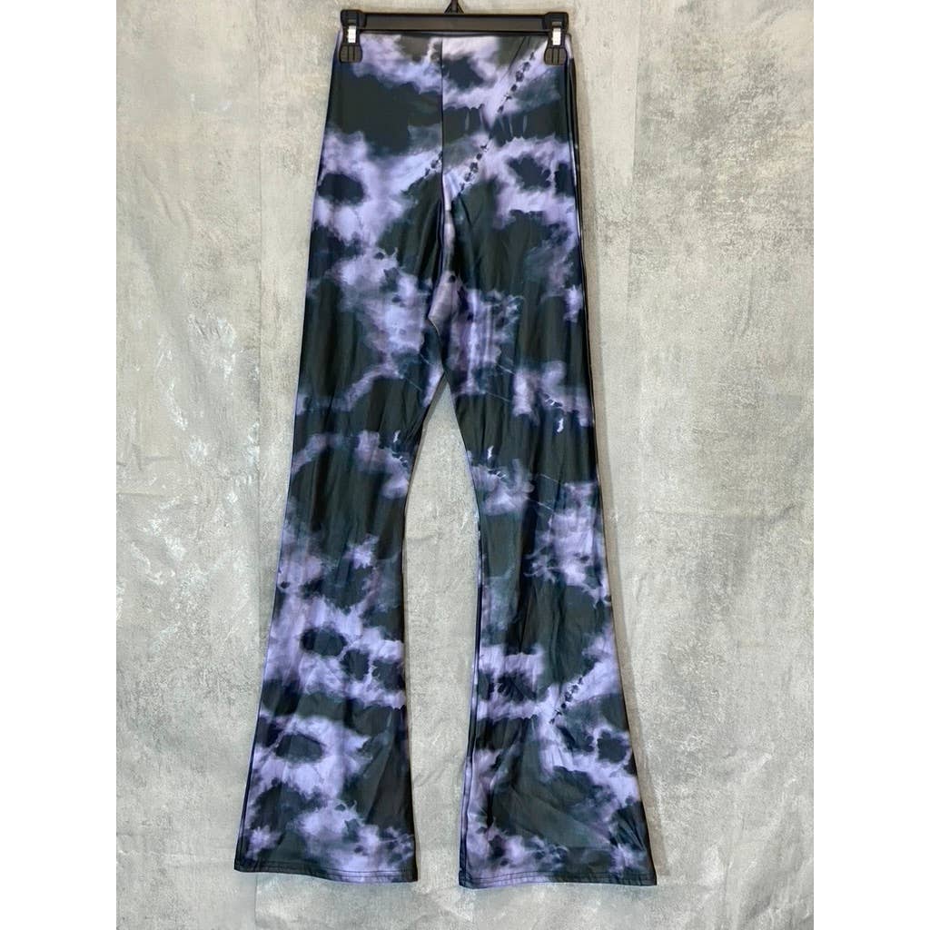 TOPSHOP Petite Black/Purple Tie-Dye Wide Leg Pull-on Pants SZ 2