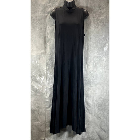 THEORY Women's Black Fluid Knit Mock-Neck Sleeveless Midi Dress SZ L