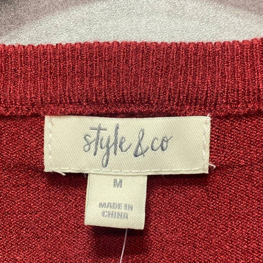 STYLE & CO Merlot Long Sleeve Crewneck Pullover Sweater SZ M