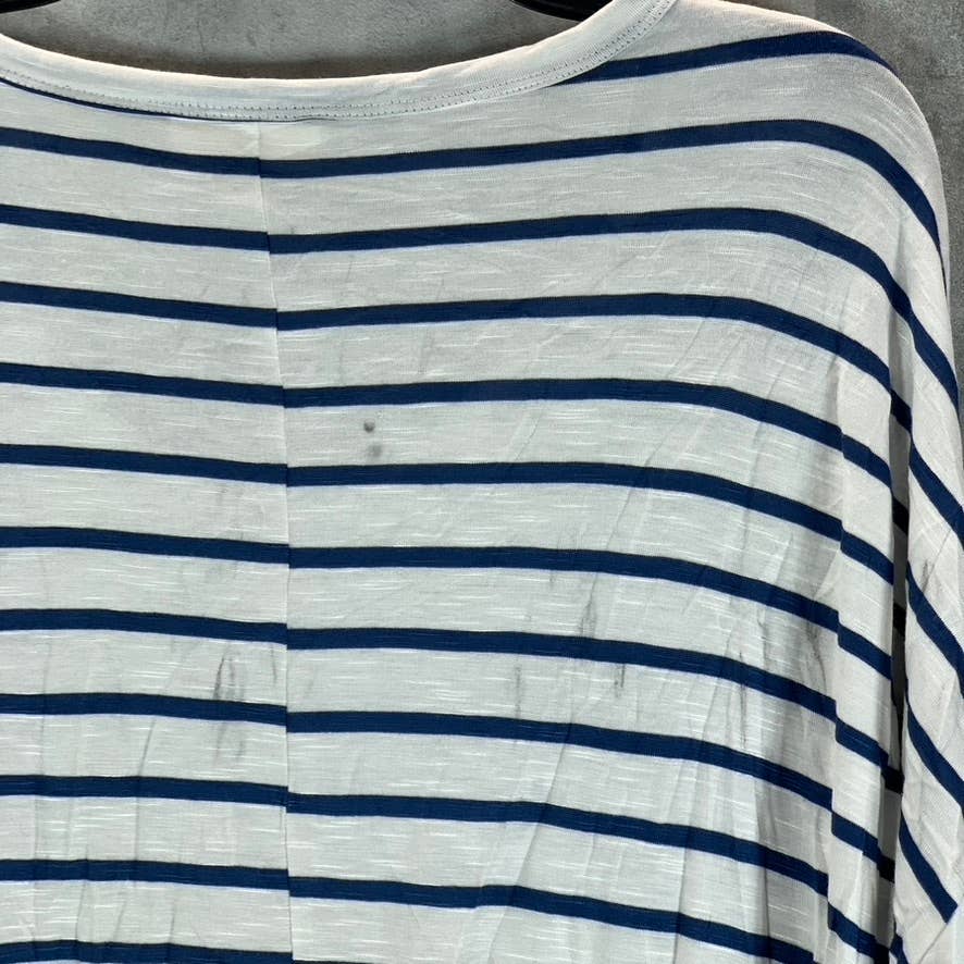 STYLE & CO Women's White-Blue Striped V-Neck Long Sleeve Top SZ L