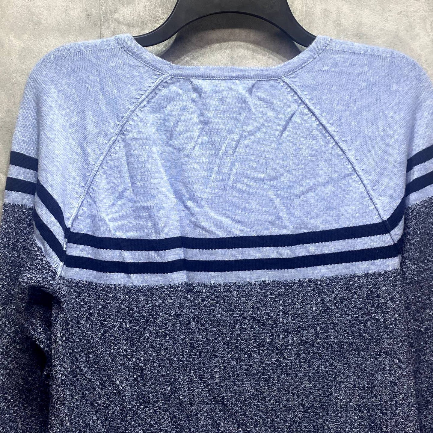 KAREN SCOTT Blue Marisa Cotton Colorblock Textured Curve-Hem Pullover Sweater SZ S