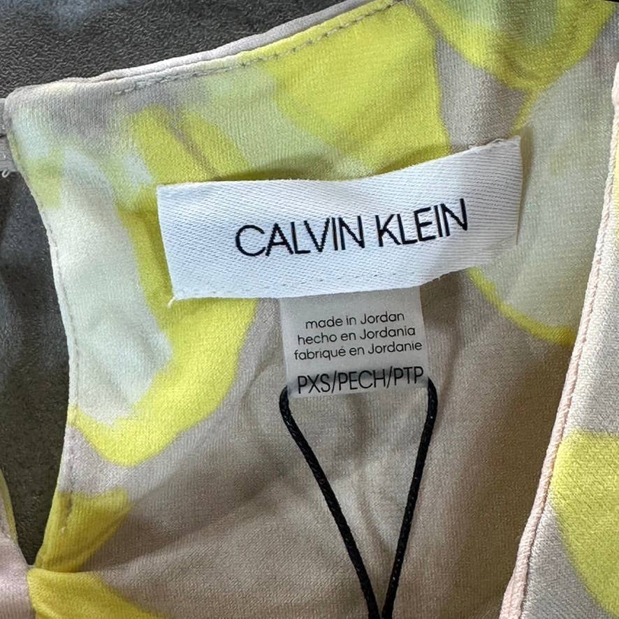 CALVIN KLEIN Women's Petite Yellow/Tan Pleated Crewneck Sleeveless Top SZ P/XS