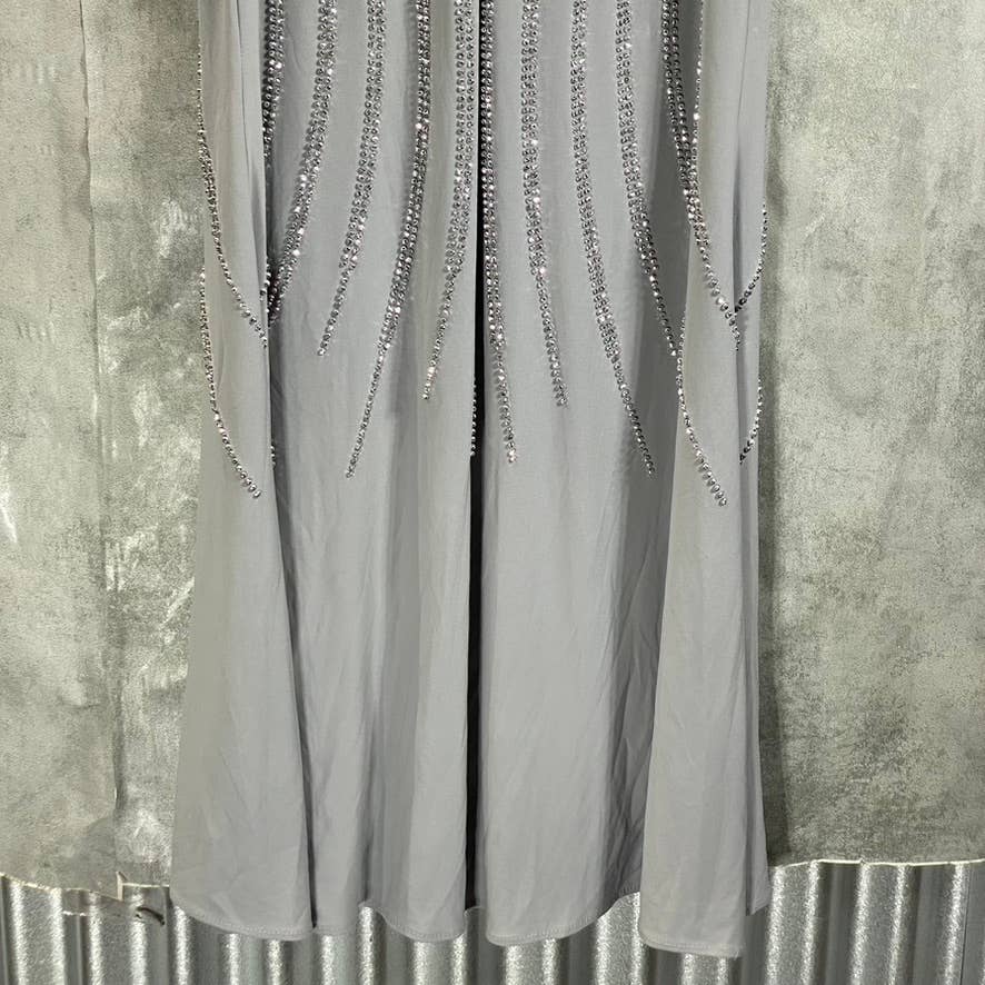 AQUA FORMAL Women's Silver V-Neck Bead Embellished Column Gown SZ 4
