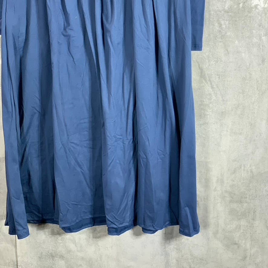 24SEVEN COMFORT APPAREL Women's Medium Blue Round-Neck Long-Sleeve Midi Dress