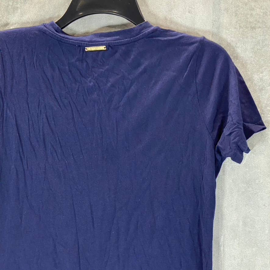 MICHAEL MICHAEL KORS Women's True Navy Crewneck Grommet-Trim Slit Maxi Gown SZ S