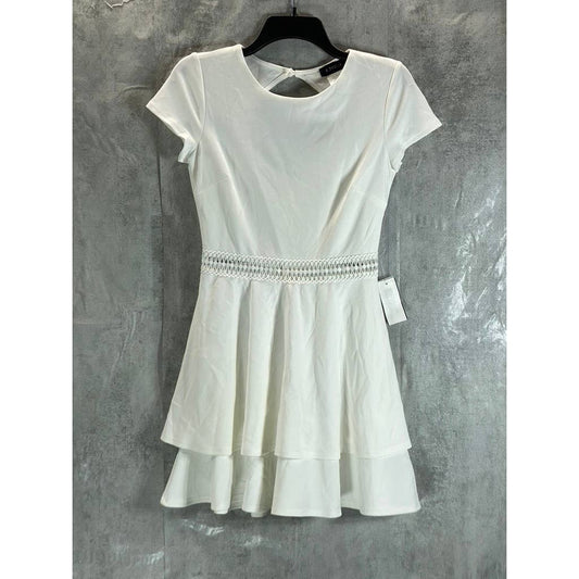 B. DARLIN Juniors' Off-White Tiered Crochet-Trim Fit & Flare Mini Dress SZ 5/6