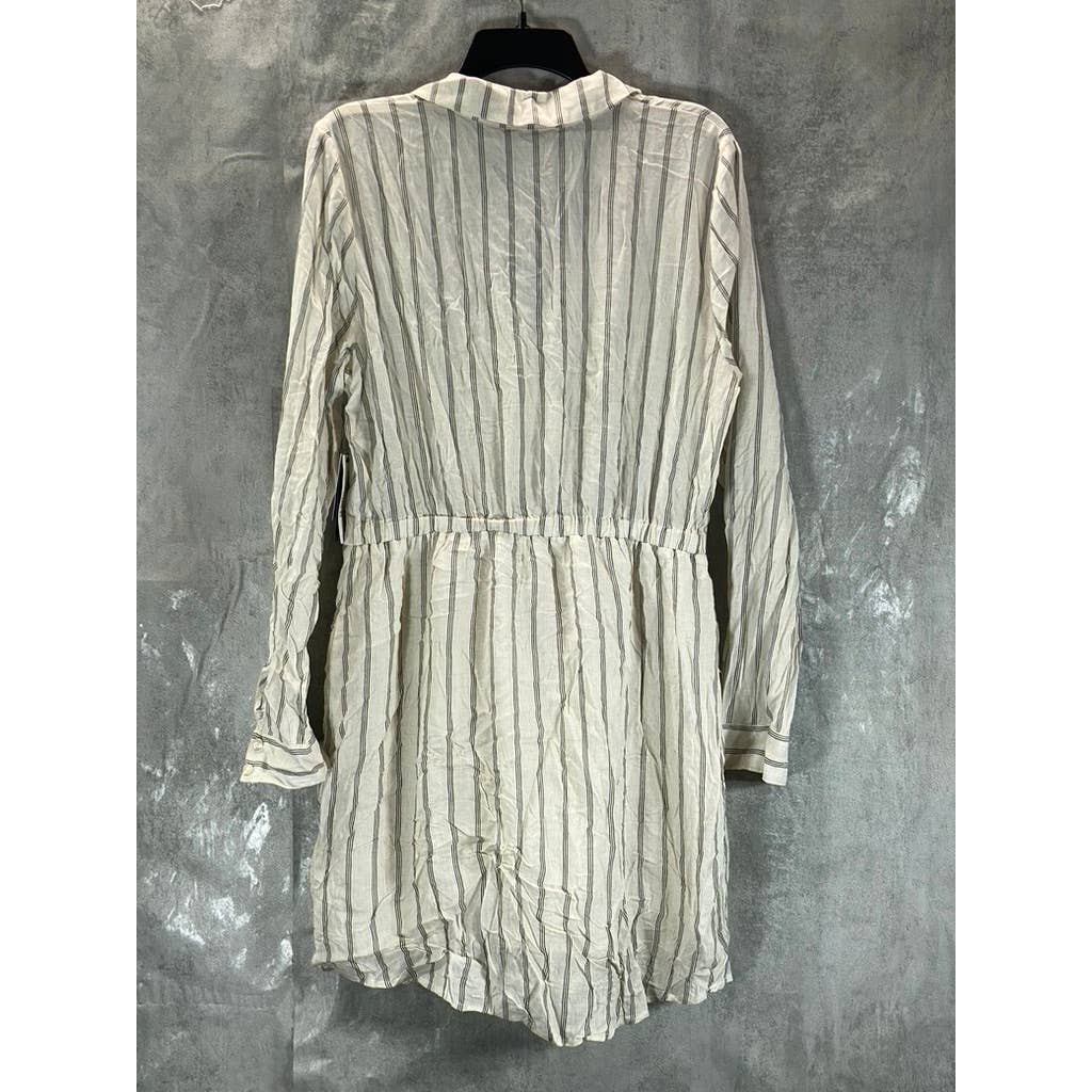 GUESS Women's Cream White Multi Ulysse Striped V-Neck Long-Sleeve Mini Dress SZL