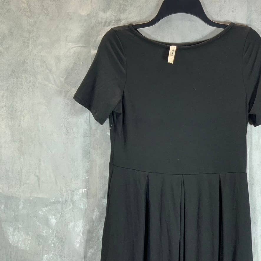 24SEVEN COMFORT APPAREL Women's Black Short Sleeve Pocket Detail Midi Dress SZ M