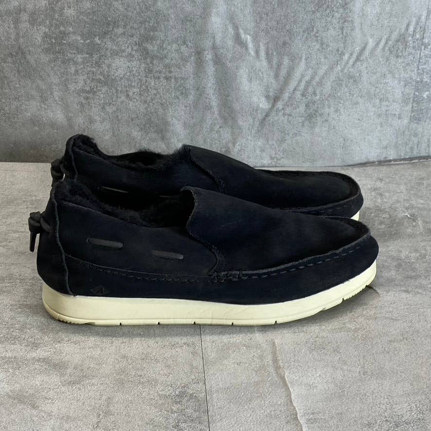 SPERRY Women's Black Suede Moc-Sider Faux-Fur Water-Resistant Slip-On Shoes SZ 7