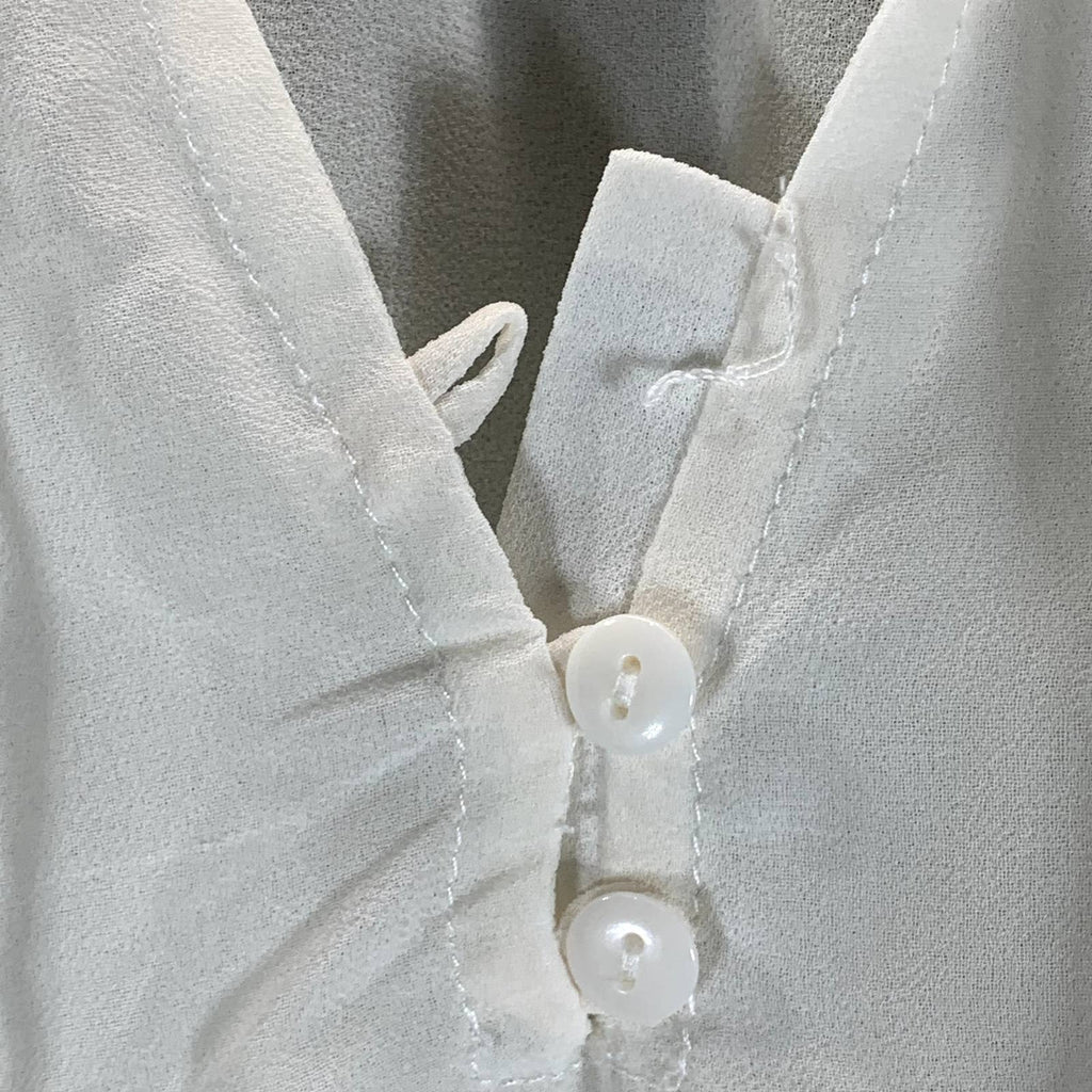 1.STATE Women's Soft Ecru Sheer Smocked Tie V-Neck Long-Sleeve Top SZ S