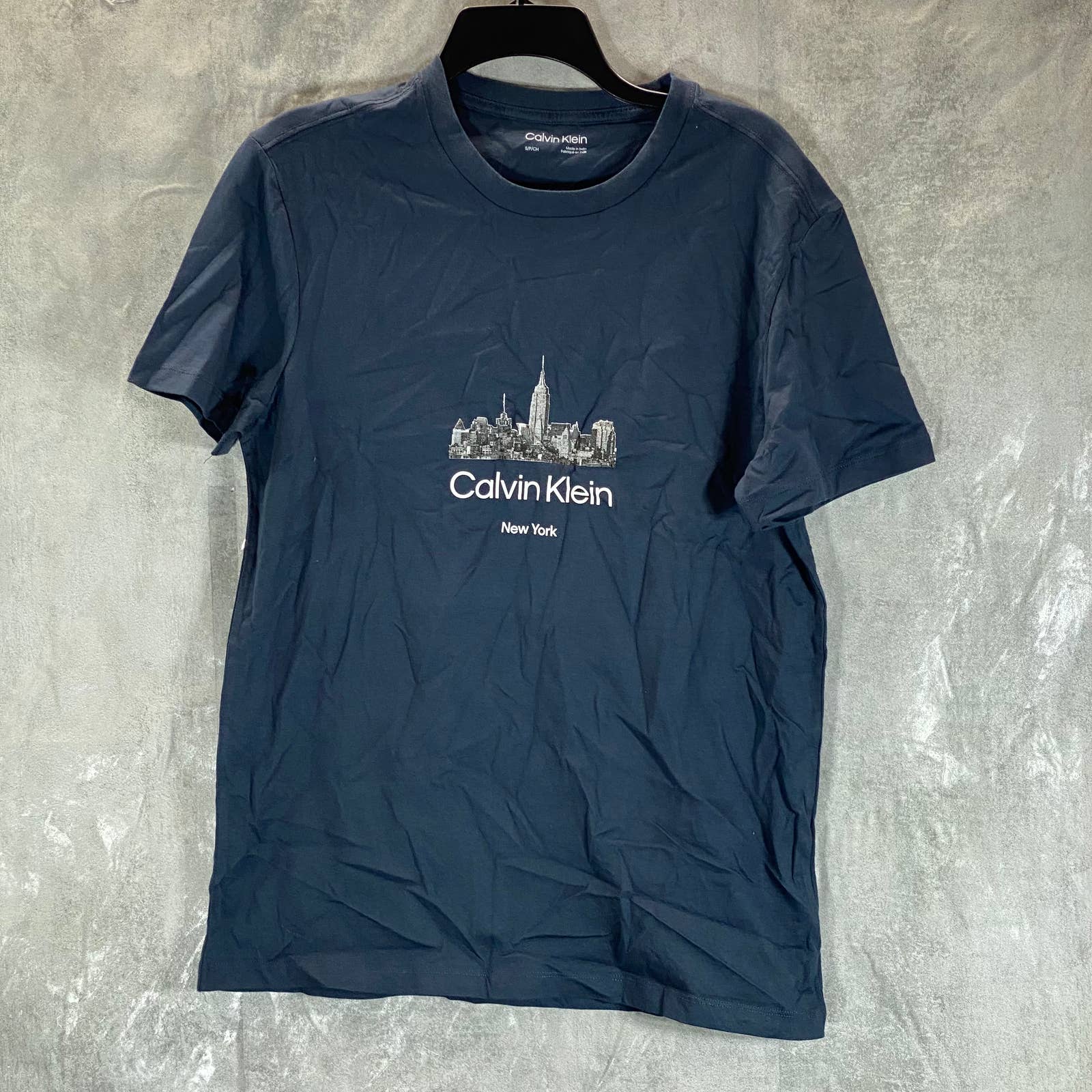 CALVIN KLEIN Men's Navy Crewneck NYC Skyline Logo Graphic T-Shirt SZ S