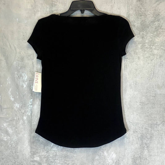 WILLOW DRIVE Women's Solid Black Crewneck Cutout Short Sleeve Top SZ XS