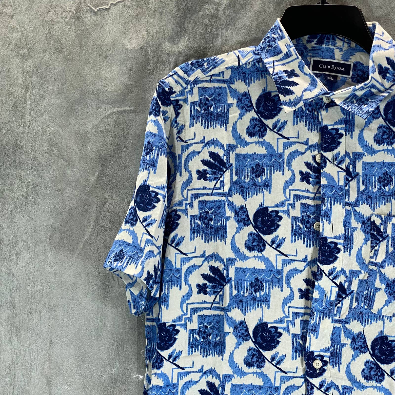 CLUB ROOM Men's Blue Casa Grand Floral-Print Button-Up Short-Sleeve Shirt SZ M