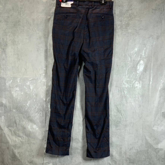 TOMMY HILFIGER Men's Navy-Brown Plaid TH-Flex Stretch Modern-Fit Pants SZ 30X32