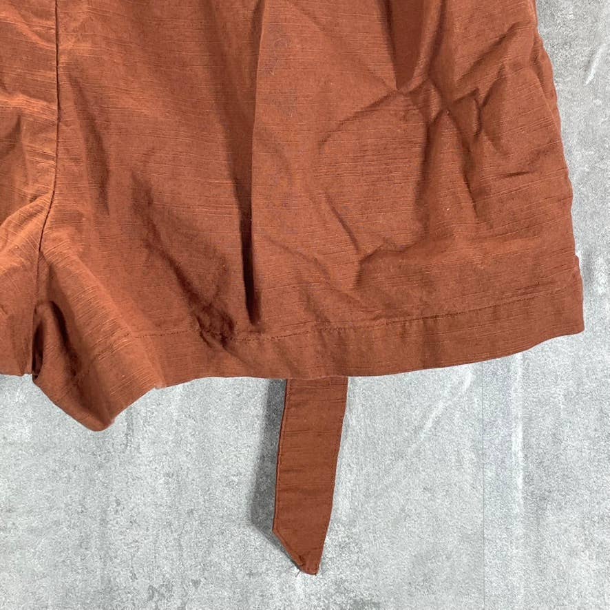 AND NOW THIS Women's Mocha Belted Paperbag Waist Pull-On Shorts SZ M