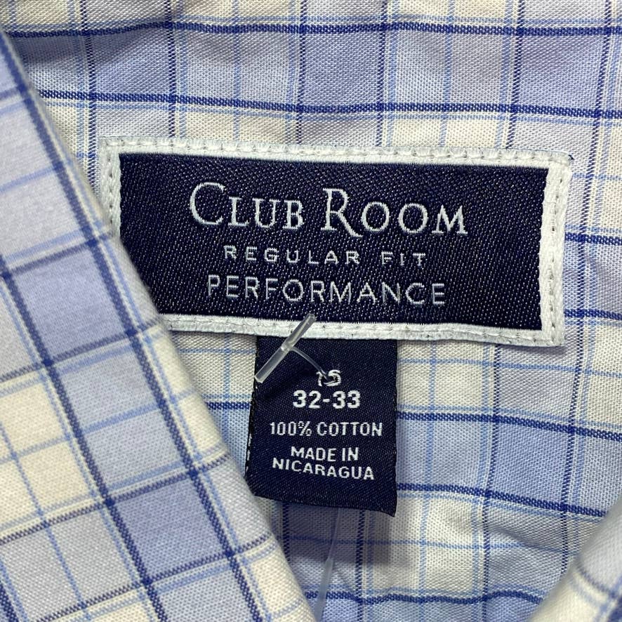 CLUB ROOM Light Blue Regular-Fit Stretch Gingham Check Dress Shirt SZ 16 32/33