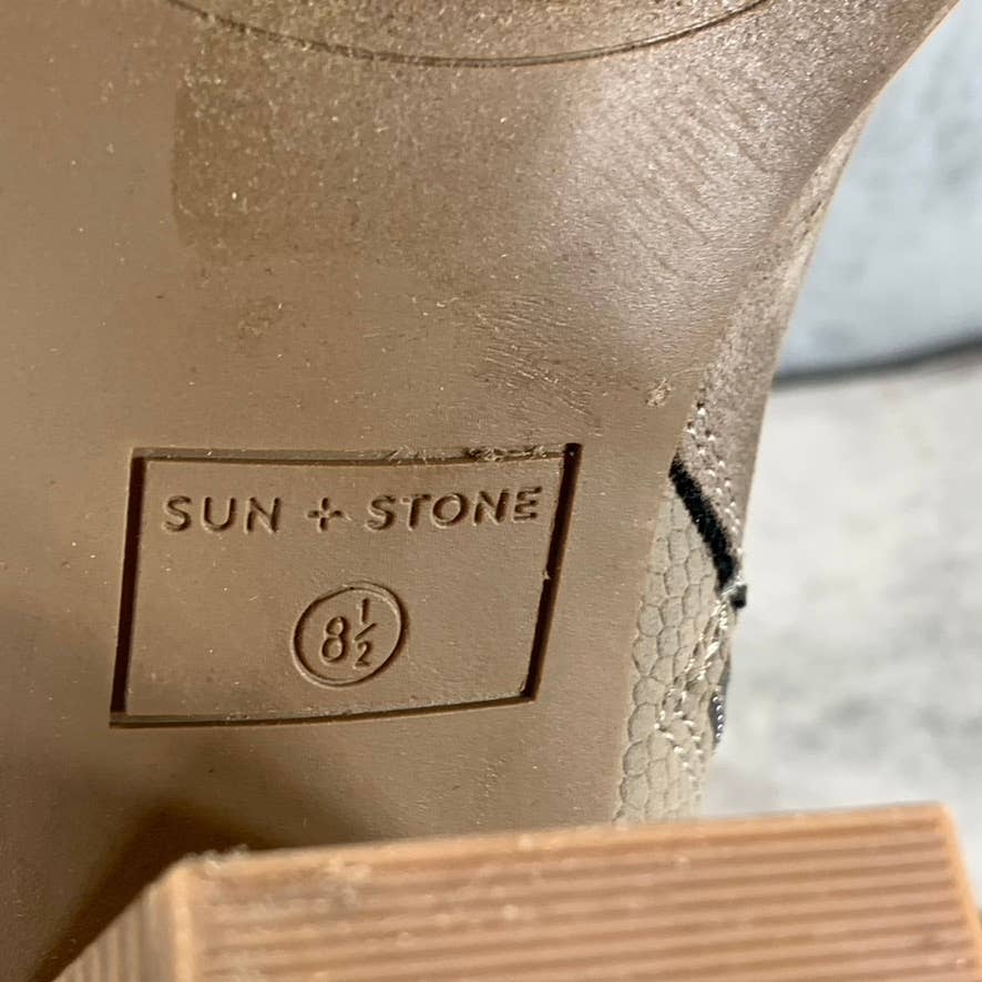 SUN+STONE Women's Taupe Micro Graceyy Round-Toe Block-Heel Booties SZ 8.5