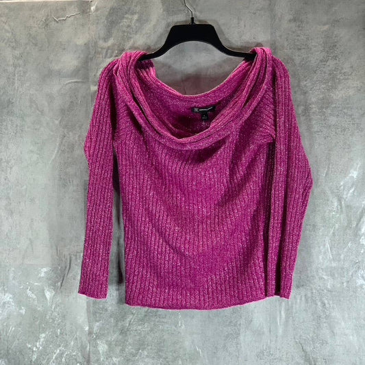 INC Women's Fuchsia Pop Metallic Ribbed Off-The-Shoulder Sweater SZ M