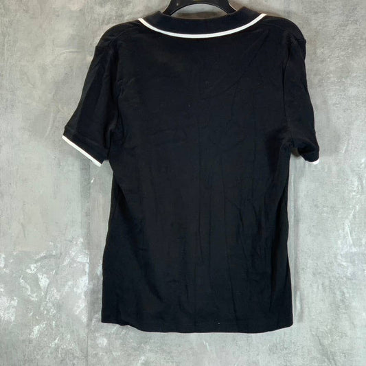 KAREN SCOTT Women's Deep Black V-Neck Johnny-Collar Short-Sleeve Top SZ M