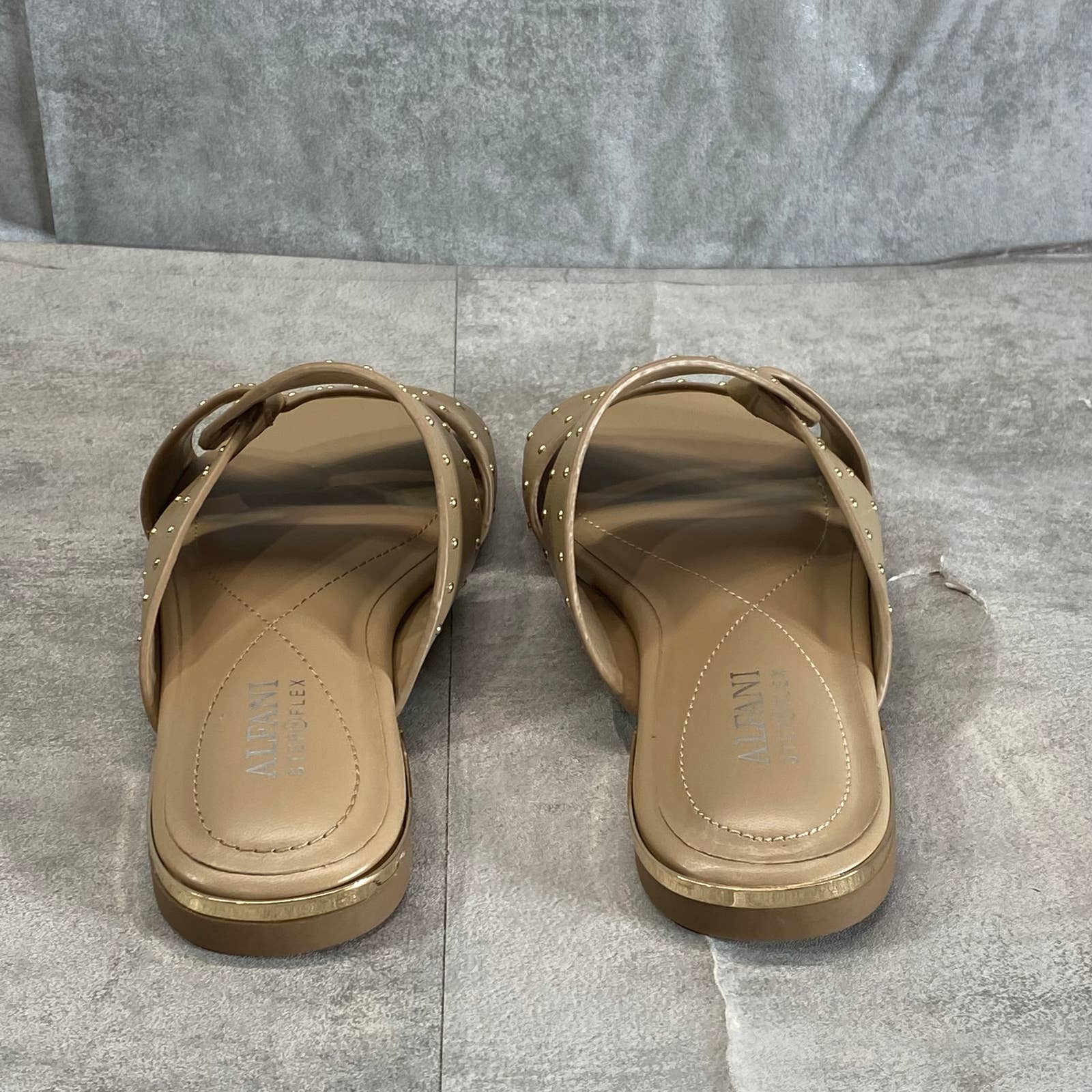 ALFANI Step 'N Flex Women's Nude Leather Danicah Studded Slide Flat Sandals SZ 6