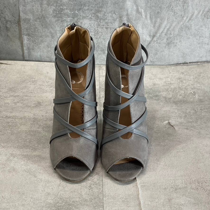 JOURNEE COLLECTION Grey Samara Round Peep-Toe Back Zip Stiletto Bootie SZ 6