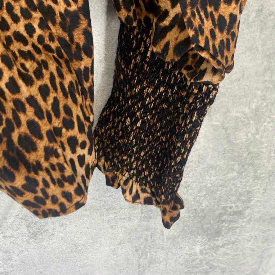 TOPSHOP Leopard Animal Print Yoke Poplin Long Sleeve Blouse SZ 6