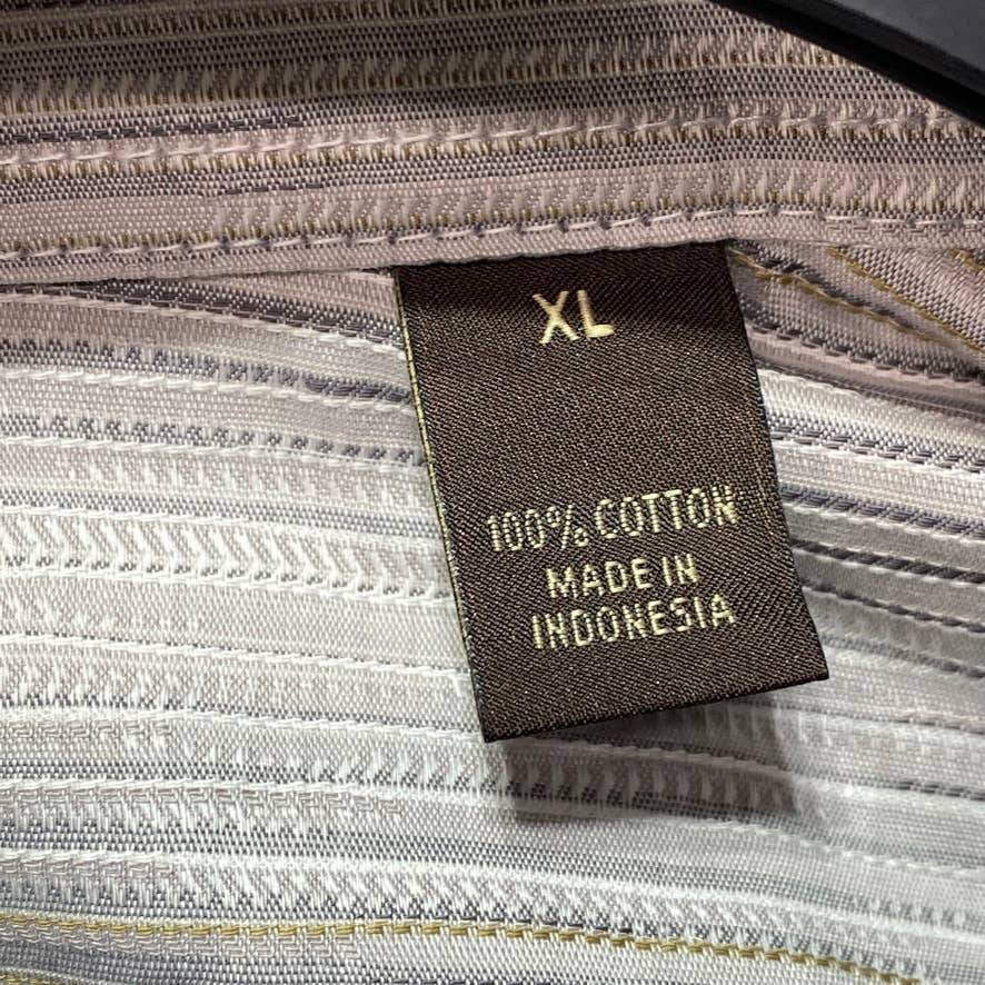 TASSO ELBA Grey Combo Stretch Textured Stripe Short Sleeve Shirt SZ XL