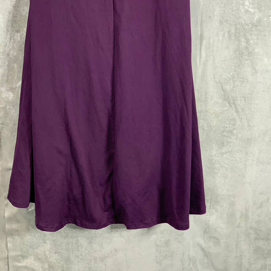 24SEVEN COMFORT APPAREL Women's Purple Scoop-Neck Elbow-Sleeve Knee-Length Dress