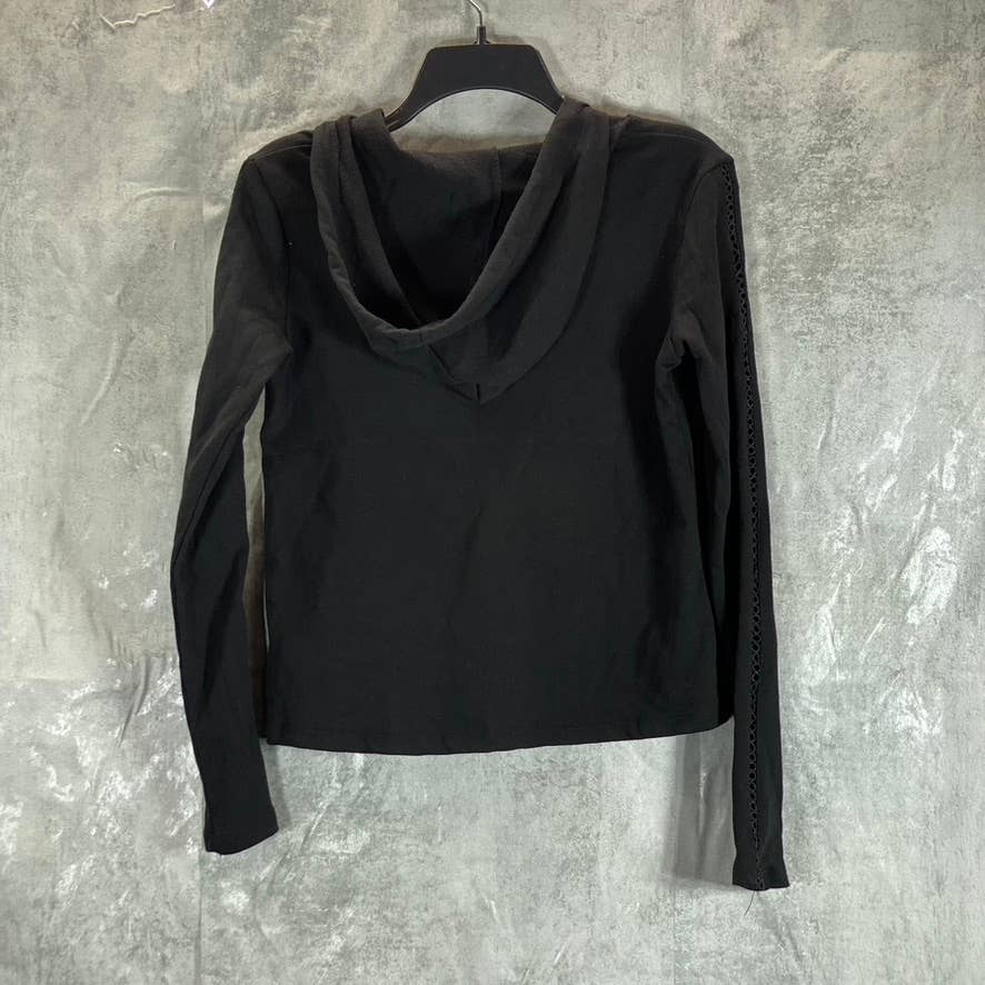 NY COLLECTION Women's Petite Black V-Neck Kangaroo Pocket Long Sleeve Sweater