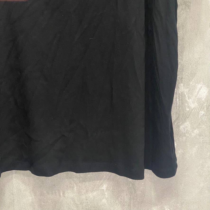 KAREN SCOTT Plus Size Solid Black Cotton Split Neck Short Sleeve Henley Top SZ 3X
