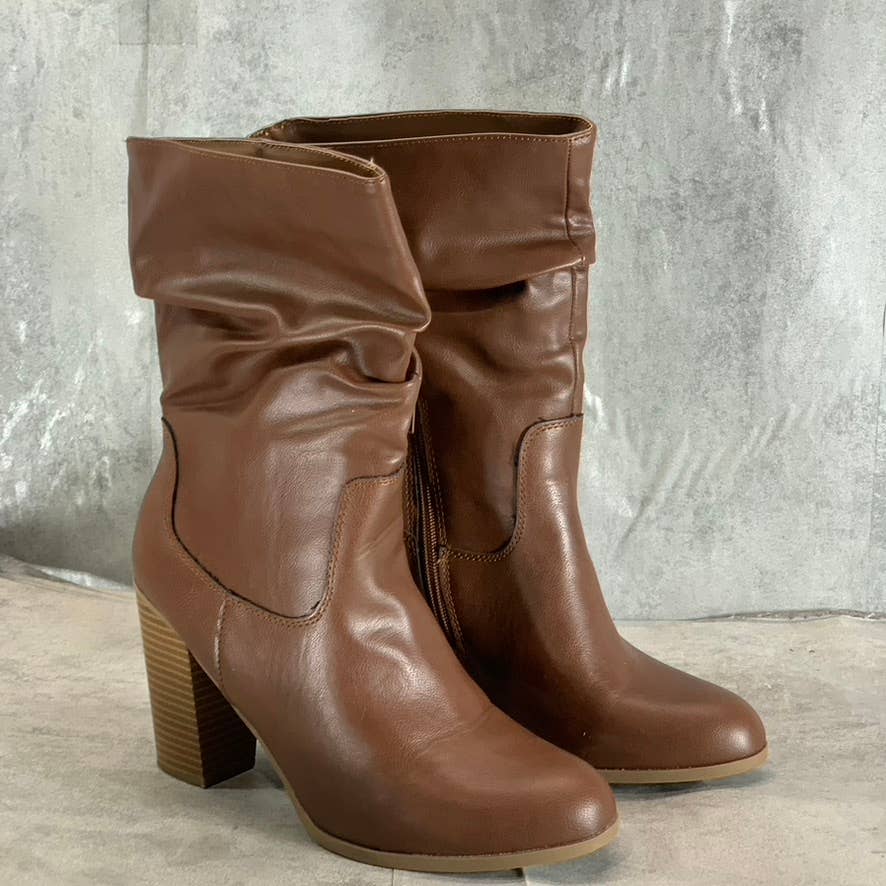 STYLE & CO Women's Brown Saraa Round-Toe Block-Heel Mid-Shaft Boots SZ 9