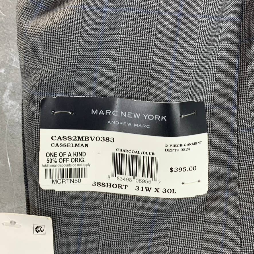 MARC NEW YORK Men's Charcoal/blue Plaid Modern-Fit Two-Button Suit Jacket SZ 38S