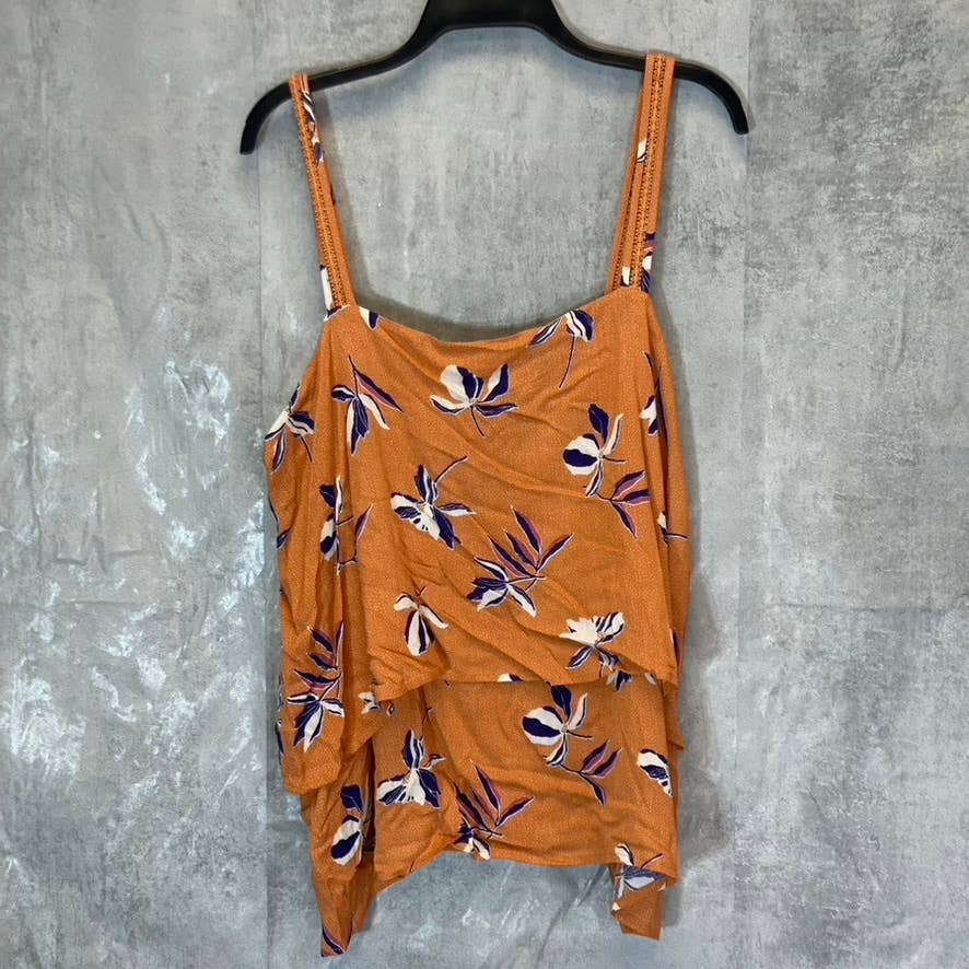 BOBEAU Women's Plus Size Rust Floral Square Neck Double Layer Pull-On Tank Top SZ 2X