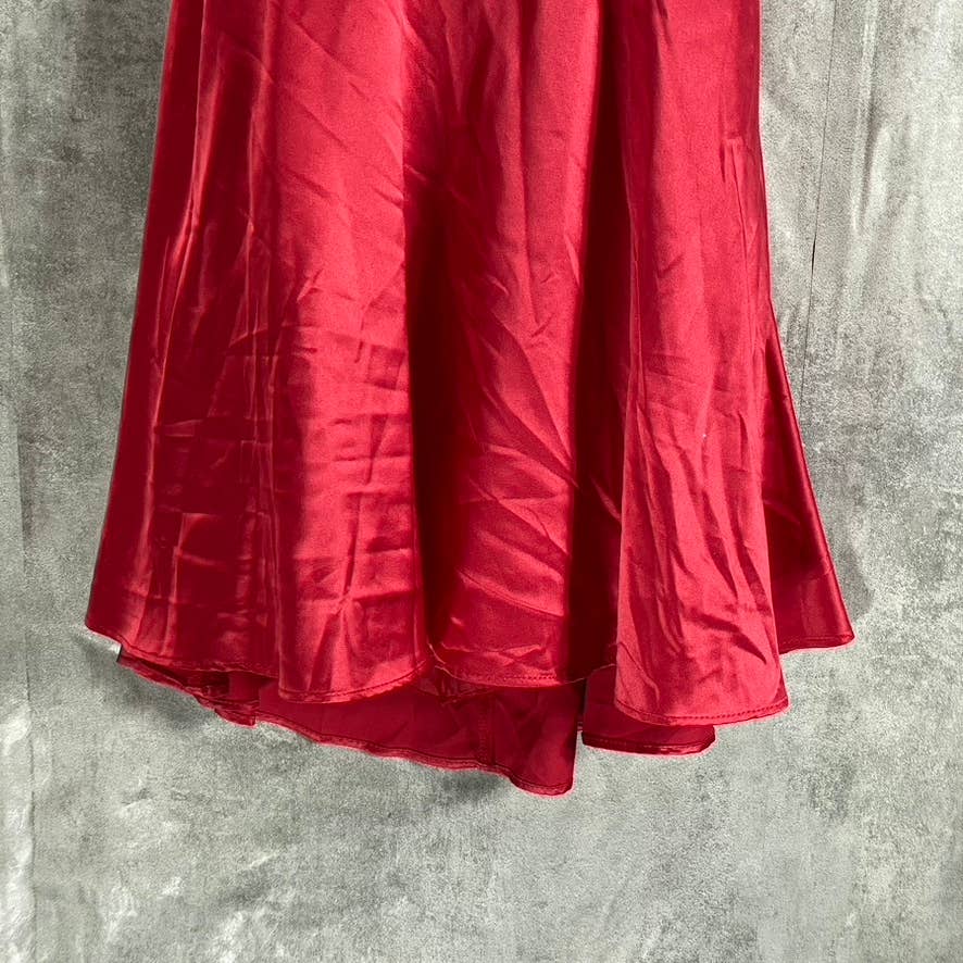 B. DARLIN Juniors' Crimson Red Satin V-Neck Lace-Back Pocketed Mini Dress SZ 1/2