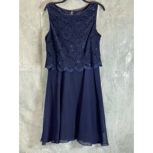 CONNECTED APPAREL Women's Navy Lace Sequin Bodice Sleeveless Cocktail Dress SZ10