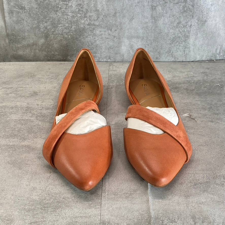 SAVA Women's Coral Leather Lennox Pointed-Toe Slip-On Memory Foam Flats SZ 9.5