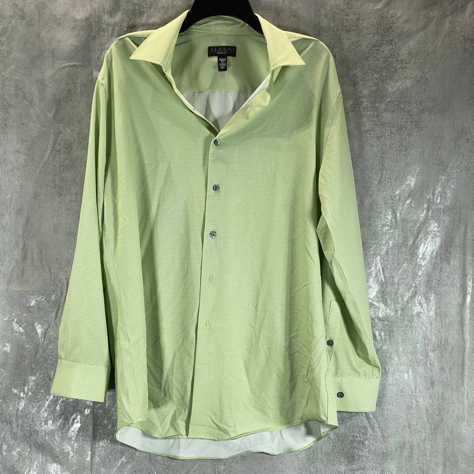 ALFANI Men's Green Mini Geo-Print Slim-Fit Stretch Button-Up Shirt SZ 16-16.5