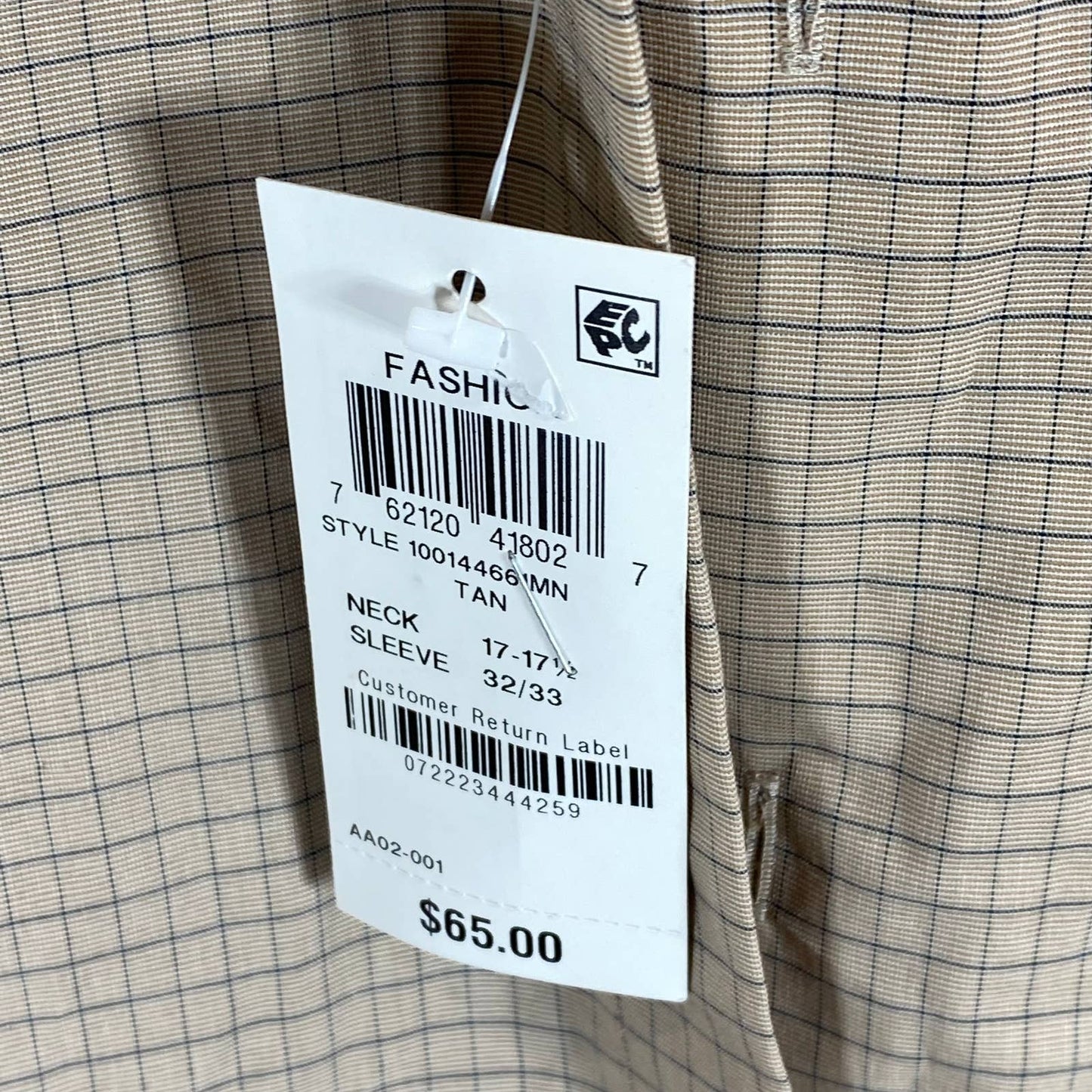 ALFANI Men's Tan Mini Check Regular-Fit Button-Up Long-Sleeve Shirt SZ XL