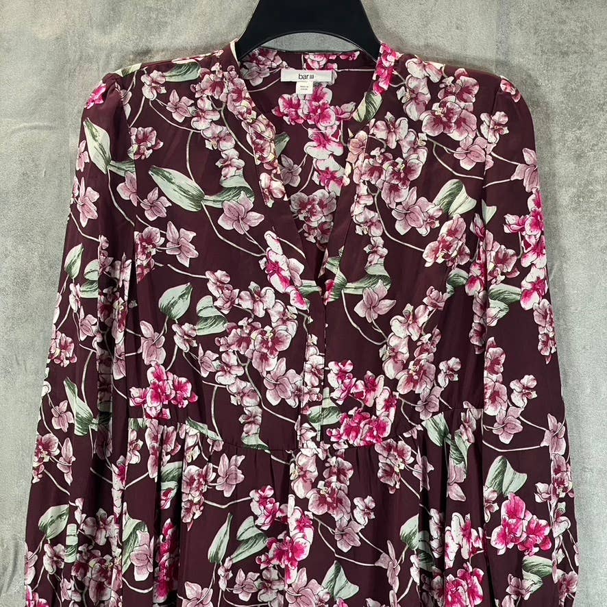 BAR III Women's Murano Blooms Printed Handkerchief Long-Sleeve Shirt Dress SZ XS