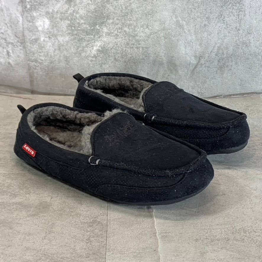 LEVI'S Men's Black Harlin 2 Microsuede Faux-Fur Venetian Slippers SZ M(8-9)