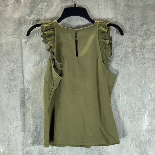 INC INTERNATIONAL CONCEPTS Women's Burnt Olive Crewneck Ruffled Tank Top SZ S