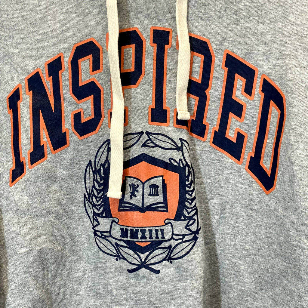 BP. Women's Grey Heather Inspired Cutoff Graphic Pullover Hoodie SZ L