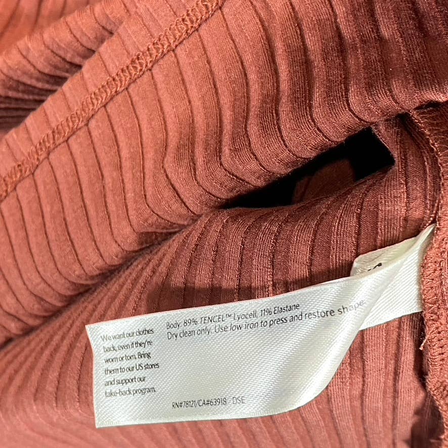 EILEEN FISHER Women's Terracotta Ribbed Crewneck Hi-Low Shift Mini Dress SZ S