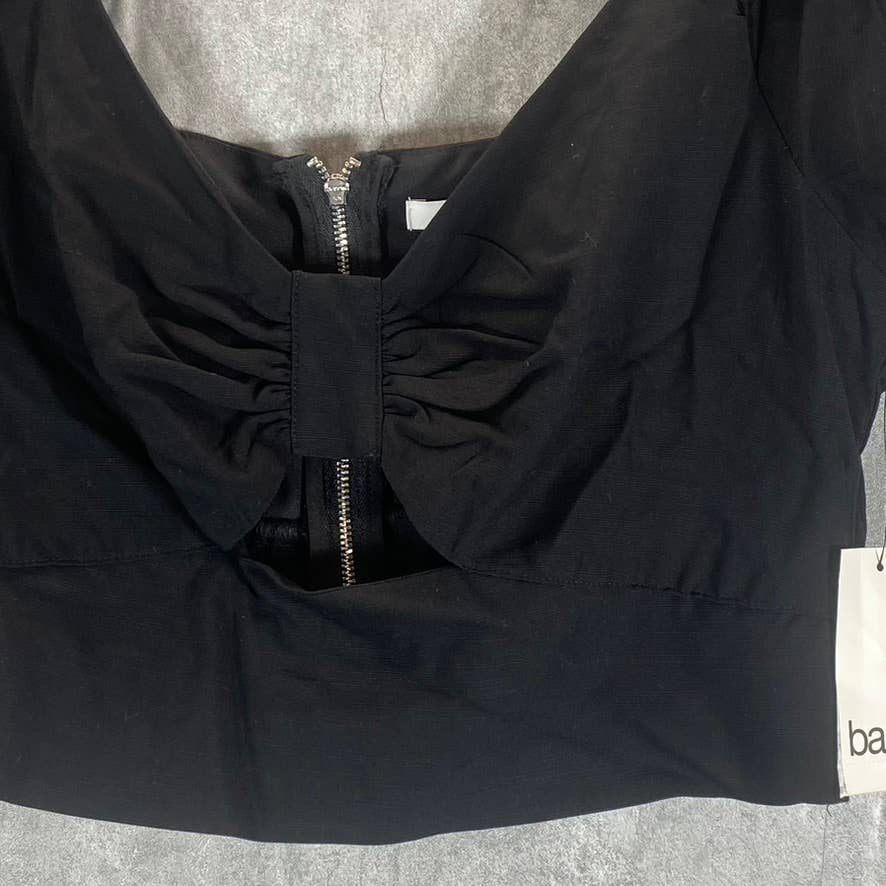 BAR III Women's Deep Black Sweetheart Cutout Ruffle-Sleeve Crop Top SZ 10