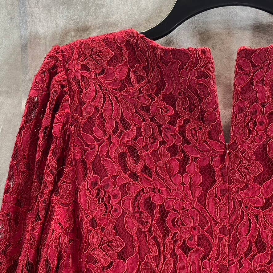 BARDOT Women's Crimson Red Kira Lace Button-Detail V-Neck Fit & Flare Mini Dress