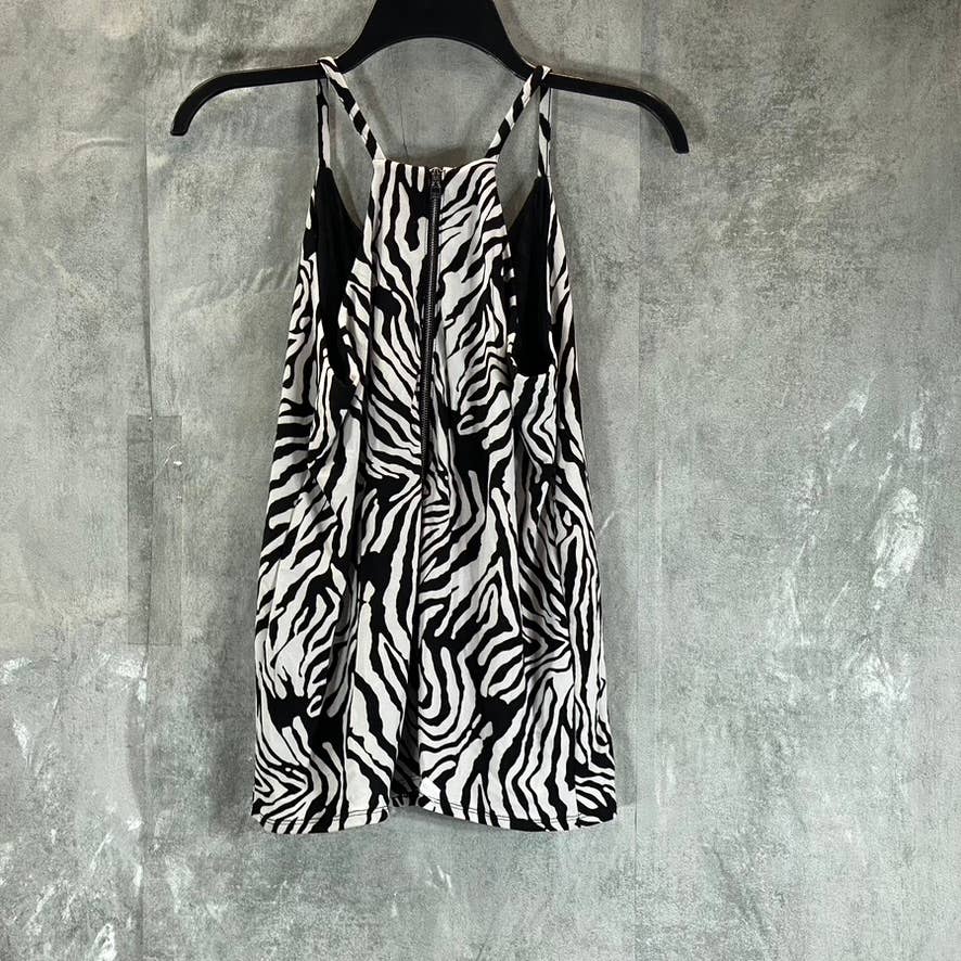 BAR III Women's Black-White Zebra Printed V-Neck Zip-Back Tank Top SZ S