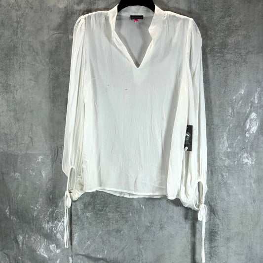 VINCE CAMUTO Women's New Ivory V-Neck Puffed Long-Sleeve Textured Top SZ XS