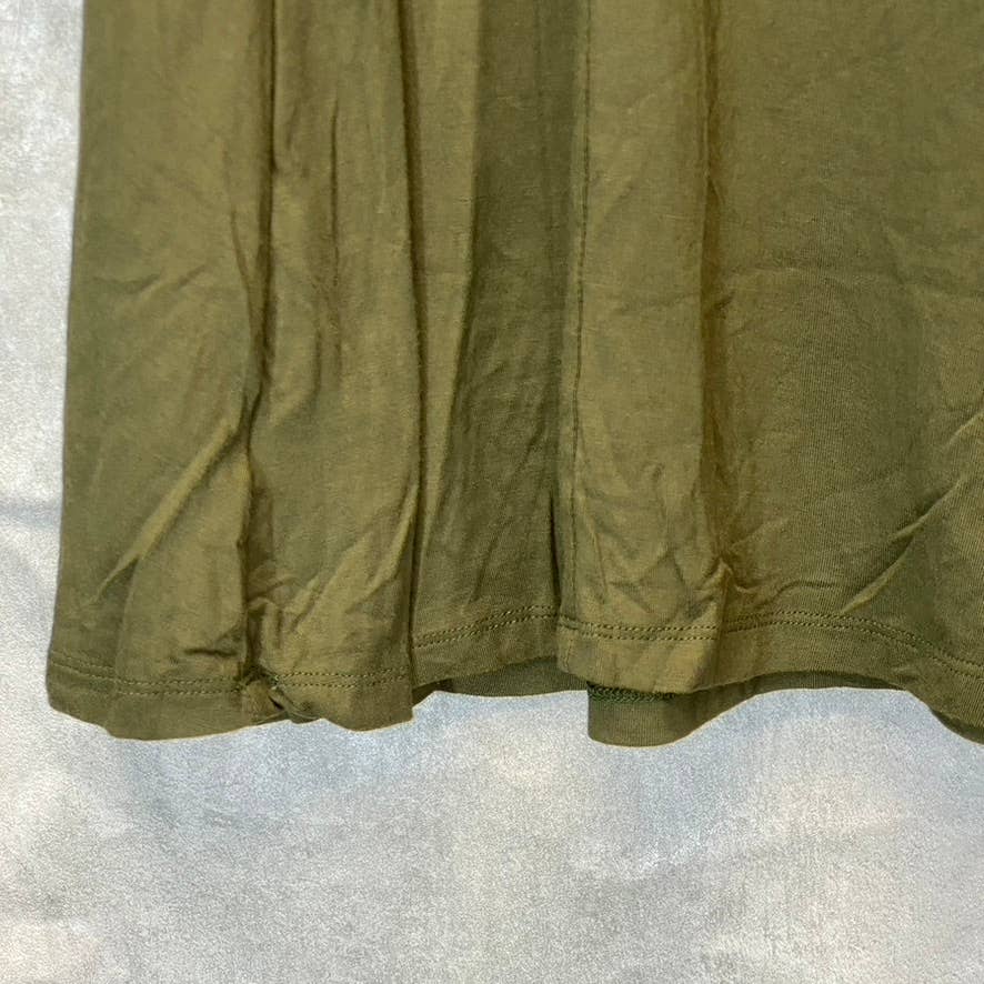 RDI Women's Olive Mock Neck Puff Short Sleeve Tie Waist Fit & Flare Mini Dress SZ S