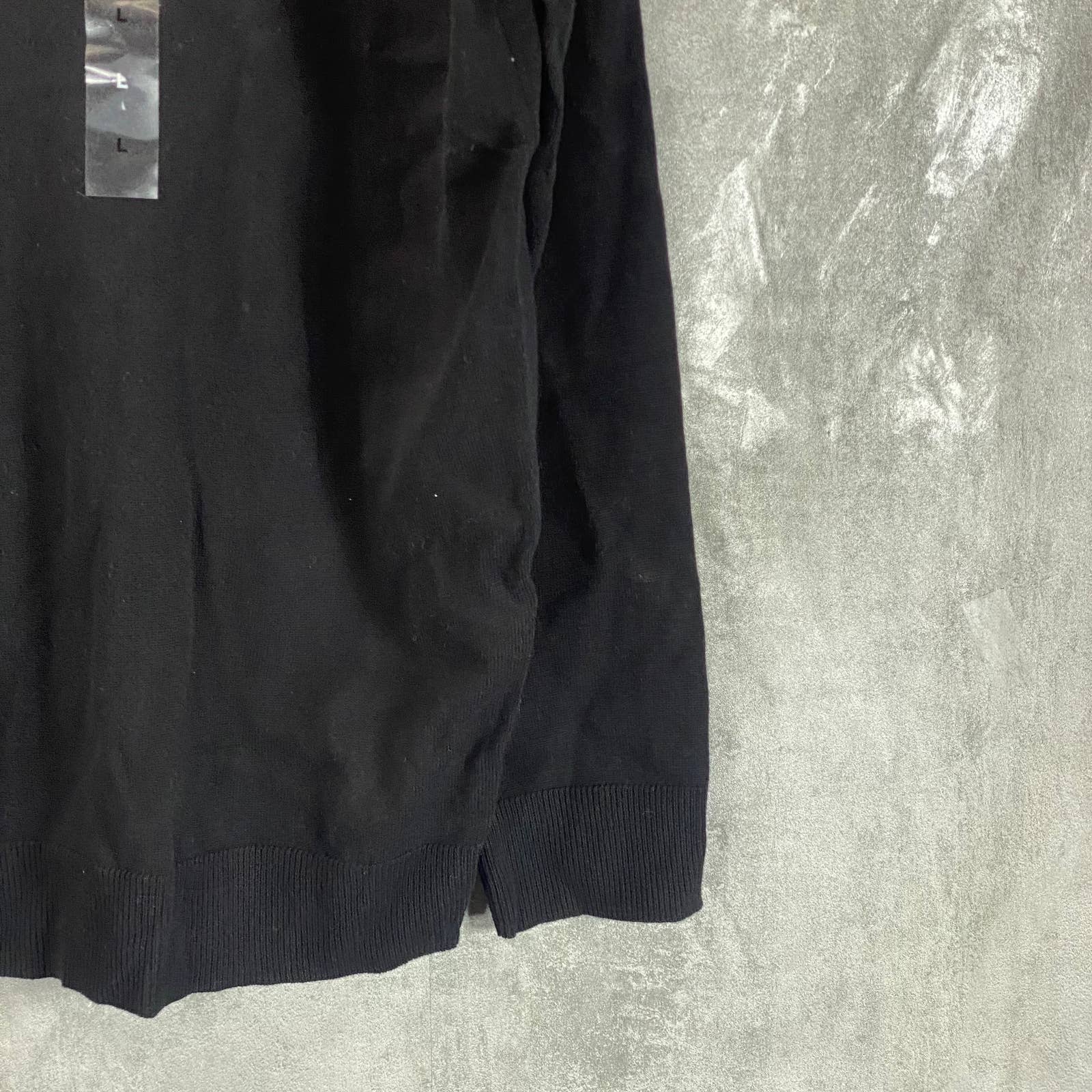 ALFANI Men's Deep Black Solid V-Neck Cotton Long-Sleeve Pullover Sweater SZ L